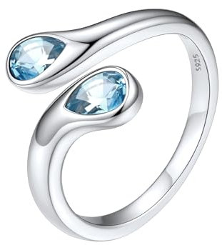 Silvora Funkeln Damen Aquamarin Zirkonia Ehering Verlobungsring 925 Silber 2mm breit Offenes Toi Et Moi Geburtsstein Fingerring Hochzeitsring Ewigkeitsring für Valentinstag Muttertag
