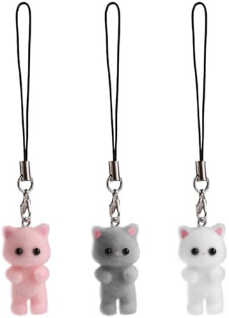 lasuroa 3 Stück Handyanhänger Katze, 3 Farben Süßer Handyanhänger Y2K Flauschiger Handy-Schlüsselanhänger Katzen Handyanhänger für Handy-Rucksack Schlüsselanhänger