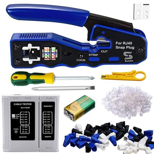 RJ45 Ethernet Passthrough Network Tool Kit, RJ45 ethernet Connectors Crimping Cable Continuity Tester Punch Down Tool Set Cable Cutter Stripper Crimper for RJ45 CAT5 Cat6 CAT7 Screwdriver
