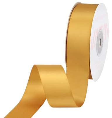 VATIN Double Face Old Gold Satin Ribbon 1 Continuous 50 Yards,Gold Polyester Fabric Ribbon use for Bows Bouquet, Gift Wrapping, Floral Arrangement Wedding Decoration
