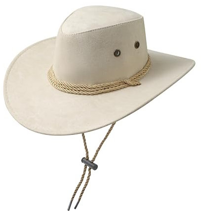 Cowboy Hat Off White Sun Cap Faux Felt Leather Suede Fancy Dress Party Costume Outfit Cowgirl Western Travel Outdoor Sun Protection Mens Womens