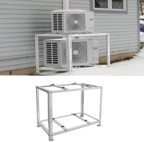 Support de montage au sol double couche pour climatiseur mini divisé 9000 BTU-45000 BTU, support de sol universel résistant aux intempéries, support universel robuste pour climatiseur, blanc, 80 x 50