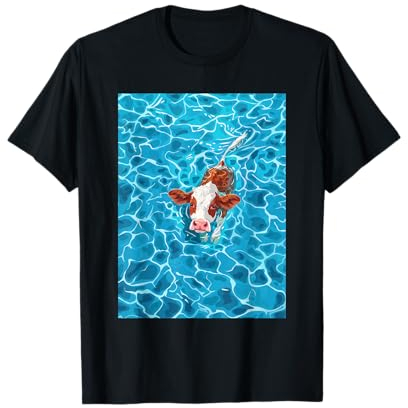 Lustige Kuh im Pool Wasser schwimmen süße Mama Papa Kinder T-Shirt