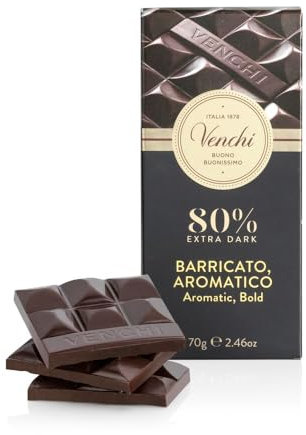 Venchi - Tablette de Chocolat Extra Noir 80% Maturé en Fût, 70 g - Avec Mélanges de Cacao Sélectionnés - Sans Gluten - Végan