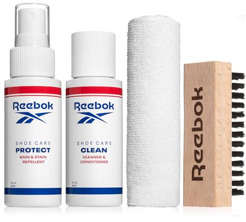 Reebok Athletic Kit - Shoe Cleaner Kit for Sneakers, Mesh, Leather, Suede, and Canvas - Shoe Cleaning Kit, Includes 2oz Shoes Cleaner, 2oz Shoe Protector Spray, Premium Shoe Brush and Microfiber