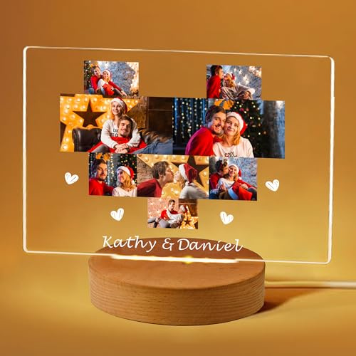 Personalised Gifts for Girlfriend Boyfriend Acrylic Plaque Personalised Night Lights Picture Frame Photo Gifts for Christmas Valentines Anniversary Birthday Couples Gifts for Him Her (Heart)