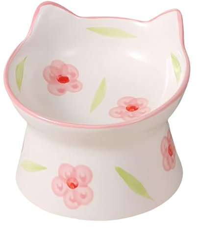 Siocok Ceramic Cat Feeder, Elevated Cat Bowls with Stand, 15° Tilted, Neck Protective, Backflow Prevention, Pink Green
