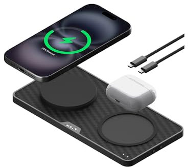 Mous - Dual Charging Station with Qi2 up to 15W Fast Charge - MagSafe Charger Compatible with iPhone 17/16/15/14/13/12, Pixel 10 Series and Airpods - USB-C Cable - Aramid Fibre
