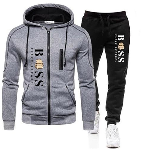 RUMAOZIA Tracksuit Set Men Regular Fit Sports Suit 2-Piece Jogging Suit Hip Hop Streetwear Teenager Sportswear Winter Padded Tracksuit with Hoodie and Jogging Pants Sports Suit, gray, 3XL