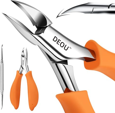 DEOU Heavy Toe Nail Clippers for Thick Nails，Professional Thick & Ingrown Toenail Clipper for Men & Seniors，Stainless Steel Pedicure Clippers Toenail Cutters（Orange+Nail Remover）