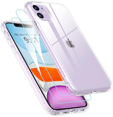 Ruayia Coque pour iPhone 11, 2 x Verre Trempé Protection écran, Transparente Silicone Case, Antichoc Anti-Jaunissement TPU Anti-Rayures Clear Étui Bumper Souple Cover - 6,1 Pouces - Clair