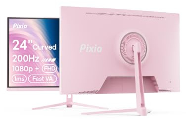 Pixio PXC248 Wave Pink 24 inch 200Hz Refresh Rate FHD 1080p Resolution 1500R Curve Fast VA Panel 1ms GTG Response Time Adaptive Sync HDR Curved Gaming Monitor