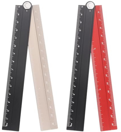 sourcing map 2pcs Folding Straight Ruler 30cm Metric Aluminum Alloy Protractor Foldable Angle Ruler Geometric Measuring Tool with Angle Line for Architects Artists Office, Black Red/Black Gold