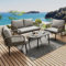 Jtyca Gartenmöbel Set, Loungesessel Outdoor mit Bequemen Kissen, Balkon Möbel, 2-Sitzer-Sofa, 2 Sessel und Couchtisch, Handgeflochtenes Seil, Glasplatte in Holzmaserung-Stil, Verzinkter Stahl, Grau