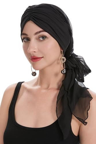 ZLYC Damen Sommer Kopftücher Bedruckt Turban Kopfbedeckung, Solides Schwarz, Einheitsgröße