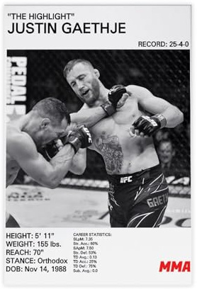 fshsxver Justin Gaethje Poster auf Leinwand, Schlafzimmer, Dekoration, Landschaft, Büro, Raumdekoration, Geschenk, 20 x 30 cm