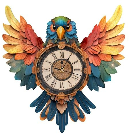 Lilcubics 3D Wooden Parrot Clock Puzzle for Adults, Mechanical 3D Building Model Kit with Pendulum & Chime, DIY Wall Clock for Home Office Decor, Parrot Gifts Ornament for Men Women Bird Lovers