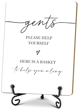 Wedding Bathroom Basket Supplies Signs Gents, 6 x 8 Minimalist Style Wooden Sign, Bathroom Shelves Decor, Bridal Shower Decorations, for Wedding Reception & Event Party-W02
