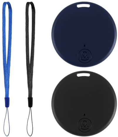 2 Pack Localizador GPS Bluetooth 5.2–Rastreador GPS Android iOS para Llaves,Perros,Bicicletas,Carteras,Maletas–Localizador Android con Alarma Sonora, Batería Reemplazable Azul y Negro