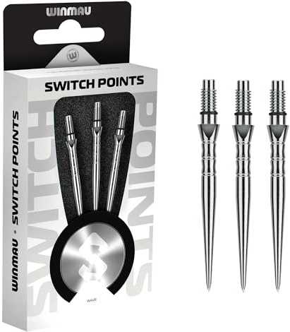 WINMAU - Switch Punkte - Spitze aus Kohlenstoffstahl - Gewinde-Schnellwechselmechanismus - 1 Set pro Packung - Welle Silber Wirkung 30mm - Professionelles Dartzubehör
