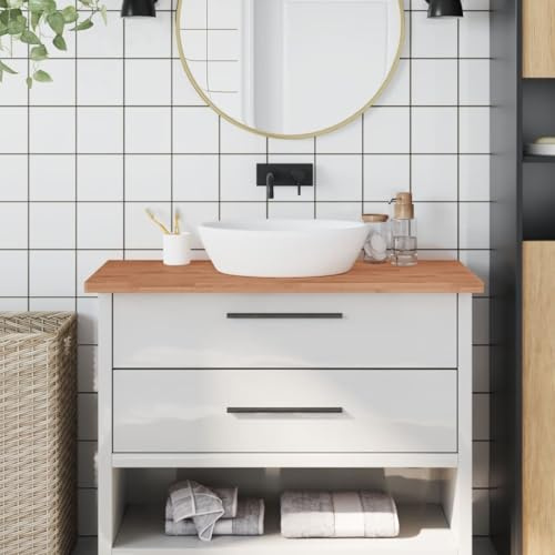 KTHLBRH Massivholz Waschtischplatte Buchenholz 100x50x2,5 cm mit 4 abgerundeten Ecken für Badezimmer Einrichtung, langlebige Arbeitsplatte für Waschtisch oder Regal, Naturmaterial