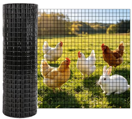 Acekool Maschendrahtzaun 90cm höhe, 1,27cm，19 Gauge, verzinkte Drahtgitter, Rolle, Gartenzaun, Hühnerstall, Kaninchendraht, Nagergeflecht, rostfrei und wetterfest,einfach zu schneiden—Schwarz