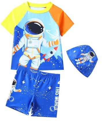 UV Kleidung Kinder, Zweiteiliges Schwimmset für Jungen mit -Motiv | Schnelltrocknende Badehose Schutzkappe mit -Schutz 50+ für Wassersport