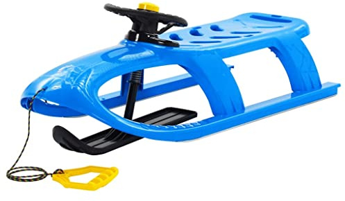 QUAHEAS Schlitten mit Lenkrad Blau 102,5x40x23 cm Polypropylen langlebig mit Stahlkufen Zugseil und Kugeldesign für Kinder Winter Schnee Outdoor Fahrspaß Familie