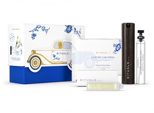RITUALS Luxury Car Air Freshener Velvet Oudh Gift Set – Includes Car Perfume Spray, Wipes, 2 Refills and Wooden Holder – Private Collection