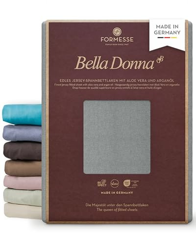 Bella Donna Jersey La Piccola edles Spannbettlaken Topper: kein Pilling | FORMESSE Farbe Zement; 180x190-200cm, bis 12cm; 97% Baumwollzwirn, 3% Elastan; Aloe vera&Arganöl, intensive Farben