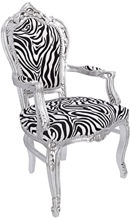Way Home Store Sessel Barock Stil Französisch Luigi XVI Silber und Zebra 68 x 65 x 108 cm