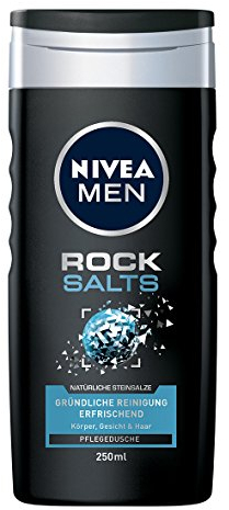 Gel de ducha Nivea Men Rock Salts en paquete de 6 unidades (6 x 250 ml), cuidado y refrescante con sales de roca naturales que limpia eficazmente el cuerpo, la cara y el cabello