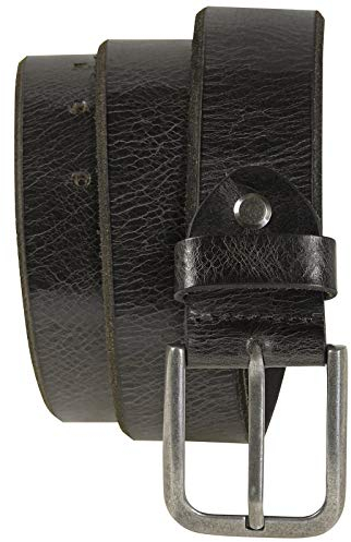 Harrys-Collection HC Herren Damen Ledergürtel Büffelleder mit Altsilberschließe gebrochene Kante 4 cm Vintage, Bundweite:Bundweite 110 = Gesamtlänge 124, Farben:schwarz