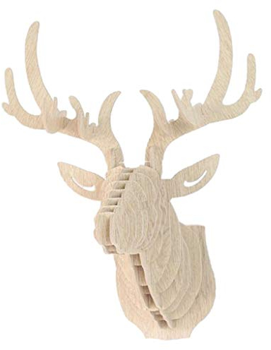 Tubayia 3D Holz Hirsch Modell Wanddeko Hirschkopf Figuren Handwerk für Wohnzimmer Dekoration Geschenk