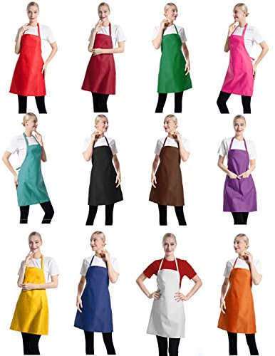 CWFUN Delantales a granel para mujeres y hombres, unisex, impermeable, para cocinar, hornear, cocina, restaurante, manualidades, pintura, delantales, para niñas, multicolor, 12 colores mezclados