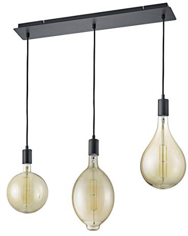 Trio Leuchten LED Pendelleuchte Ginster 323310332, Metall Schwarz Matt, Kabel Stoffummantelt schwarz, inkl. 1 x 8 Watt LED Braun Getönt, Pendel 3-flammig