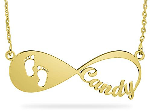 JOELLE JEWELRY Collier Prenom Personnalisé Collier Pendentif Infini Empreinte de bébé en Or Rose Argent 925 pour Femme Homme Cadeau Maman Fille Anniversaire Marriage