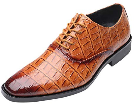 Celucke Derby-Schuhe Herren Schnürhalbschuhe Spitz Derbys in Kroko-Optik, Hochzeit Party Smoking Schuhe Männer Anzugschuhe Oxford Schnürschuhe Freizeitschuhe