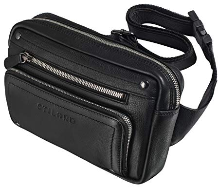 STILORD 'Lou' Gürteltasche Hüfttasche Leder Vintage Bauchtasche für Herren Damen Kinder Cross Body Belt Bag für Jogging Festival Urlaub Handy Echt Leder, Farbe:schwarz
