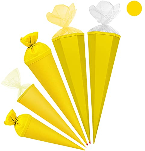 alles-meine.de GmbH Schultüte - Rohling - GELB - 50 cm - rund - Tüllabschluß - mit/ohne Kunststoff Spitze - Zuckertüte - Markneukirchen - Jungen Mädchen - einfarbig Uni - Schul..