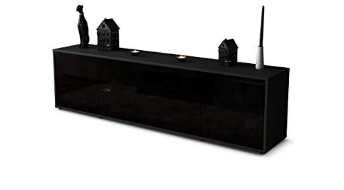 Stil.Zeit Lowboard Anton, Korpus anthrazit matt, Front Hochglanz-Design Schwarz (180x49x35cm) Push-to-Open Technik & Leichtlaufschienen