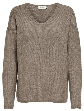 ONLY Damen ONLCAMILLA V-Neck L/S Strickpullover KNT 15204588, Caribou/Detail:Melange,M