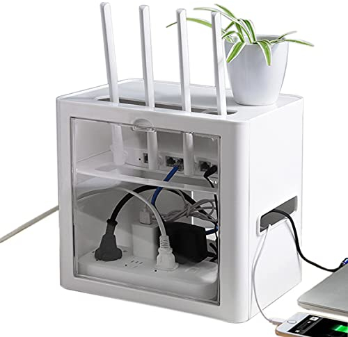 Wifi Router Organizer Storage Box Multi Function Plastic Material Simple Design Desktop White/Black Charger Organizer Box Cable Management Box for Desktop Office Home Use