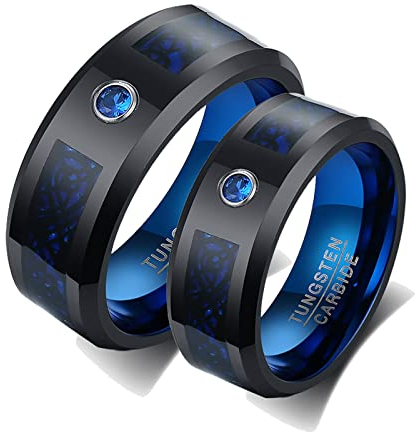 ANAZOZ 2 Stück Eheringe Paarpreis Wolfram Drache Knoten Eheringe Elegant Freundschaftsringe Blau Schwarz Trauringe Hammerschlag mit Kostenlos Gravur