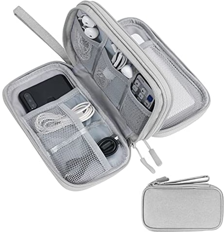 Skycase Kabeltasche,Elektronische Tasche,Elektronikzubehör Organizer,Tragbare Kabelorganizer,Doppelte Kabel Tasche für Elektronische Accessoires USB Powerbank SD-Karte Ladekabel,Grau