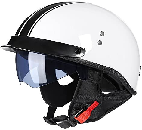 Retro Motorrad Halbhelme Motorradhelm für Herren und Damen DOT/ECE-Zertifizierung Jethelm Mit Visier Halbschalenhelm Braincap für Bike Cruiser Chopper Moped Scooter Offenem Helm