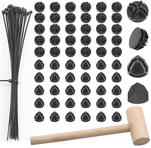 Swpeet 91 x schwarze Kunststoff-Verbindungsstücke mit Kabelbindern und Holzschlägel-Sortimentskit, runde und rechtwinklige Organizer-Verbindungsstücke, Drahtgitter, robuste Kabelbinder für Regale