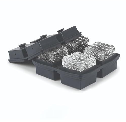 W&P Crystal Ice Tray, Perfect Etched Large Cubes, Slow Melting for Whiskey and Cocktails, Food Grade Premium Silicone, Dishwasher Safe, BPA Free Charcoal