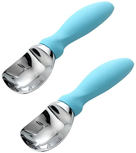 Spring Chef Heavy Duty Premium Ice Cream Scoops with Soft Grip Handle, Metal Ice Cream Scooper for Cookie Dough, Frozen Yogurt, Gelato, Sorbet, Sundae, Melon - Dishwasher Safe - 2 Pack - Aqua Sky