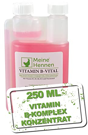 MeineHennen Vitamin-B-Vital – Flüssiges Ergänzungsfuttermittel für Geflügel – B1, B5, B6, B12, Niacinamid – 250 ml Dosierflasche – Für Hühner, Wachteln & Tauben